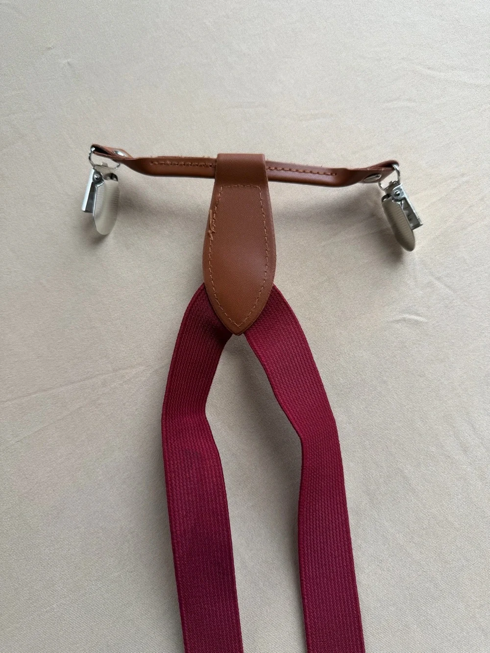 Boy Kids Burgundy Suspenders with Leather Accents (Fit my 5-6 year old)